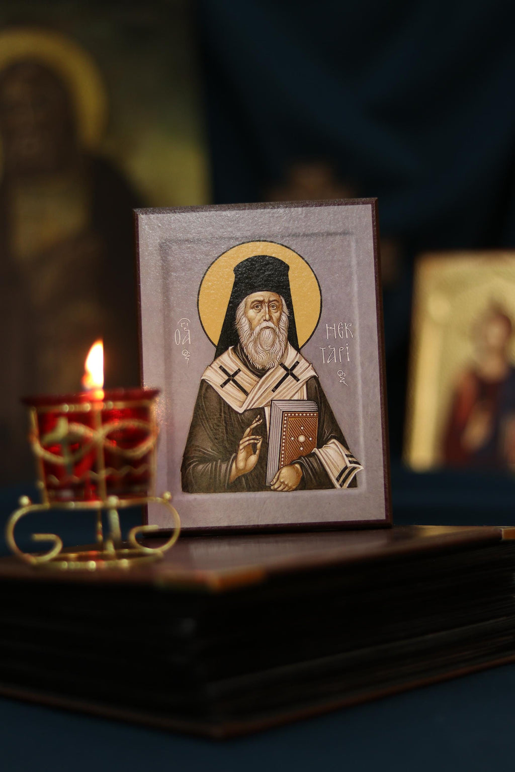 Orthodox Icon St Nektarios Wooden Icon Ash Wooden Icon